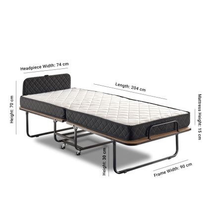 Cama de solteiro dobrável metálica HERON 90x204 cm, branca, suporta até 120 kg