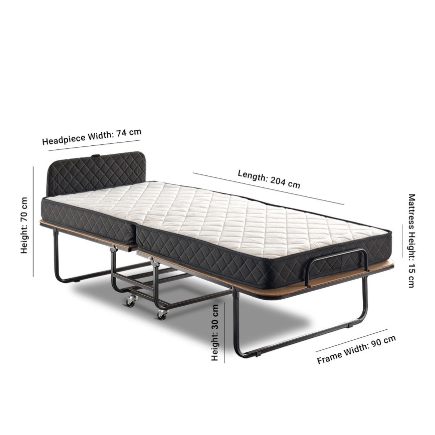 Cama de solteiro dobrável metálica HERON 90x204 cm, branca, suporta até 120 kg