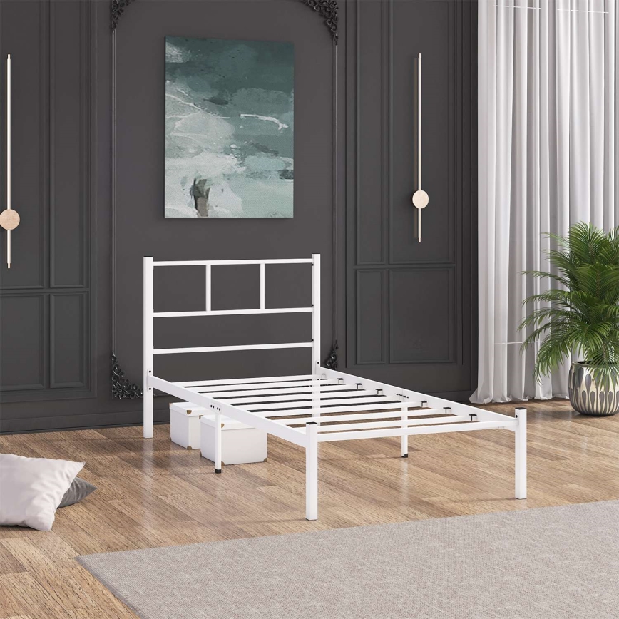 Cama de solteiro metálica ROVAN 90 x 200 cm, branca — suporta até 120 kg