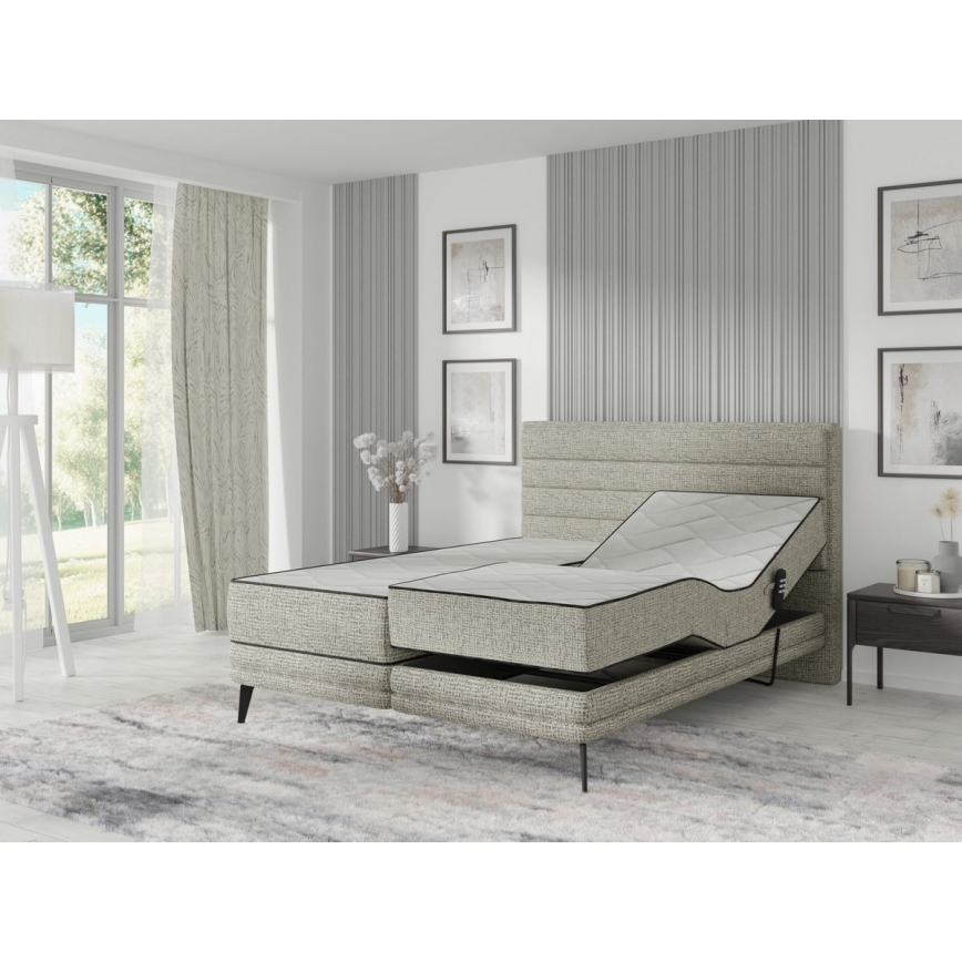 Cama elétrica reclinável estofada com colchões MILA 180x200 cm cinza