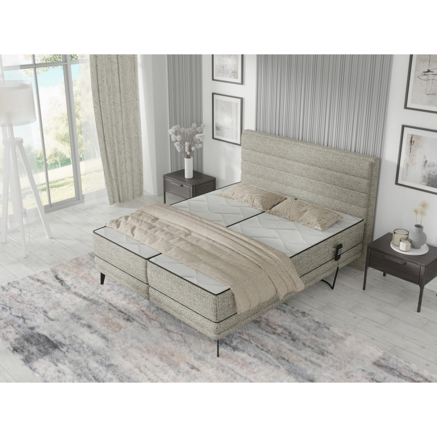 Cama elétrica reclinável estofada com colchões MILA 180x200 cm cinza