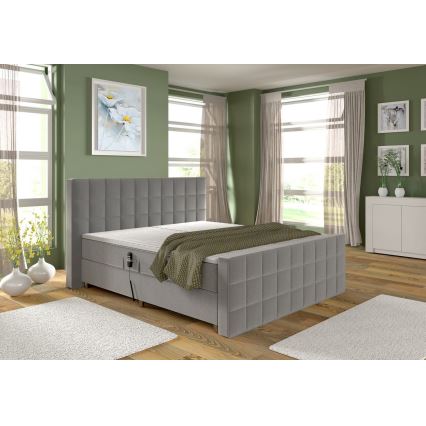 Cama elétrica reclinável estofada com colchões e topper HELEN 180x200 cm cinza