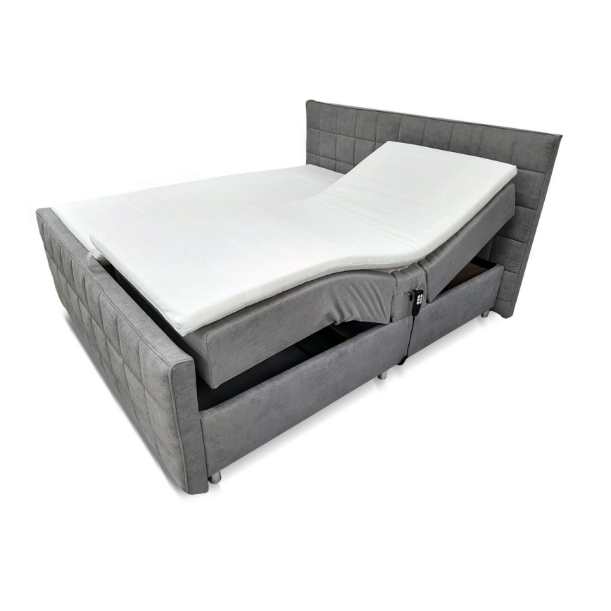 Cama elétrica reclinável estofada com colchões e topper HELEN 180x200 cm cinza