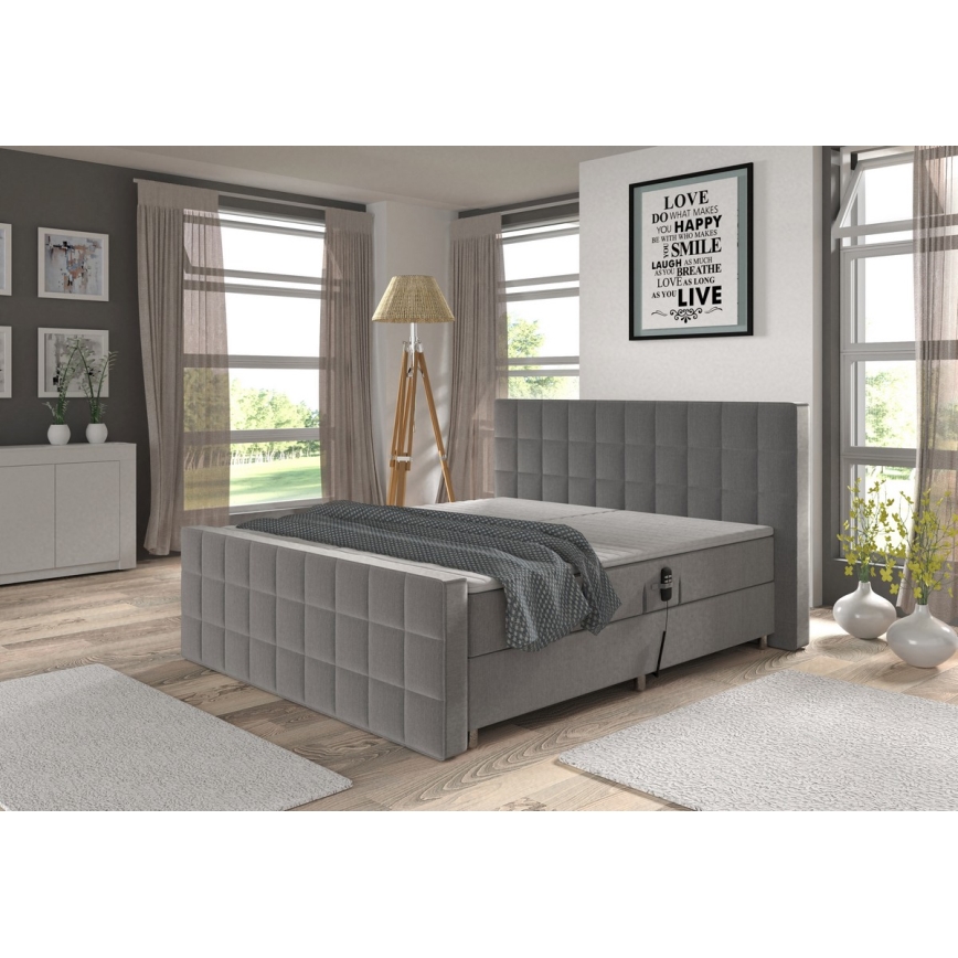 Cama elétrica reclinável estofada com colchões e topper HELEN 180x200 cm cinza