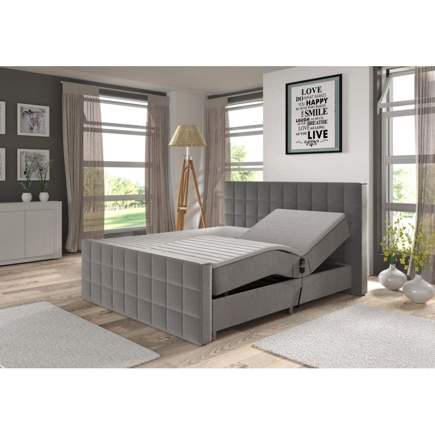 Cama elétrica reclinável estofada com colchões e topper HELEN 180x200 cm cinza