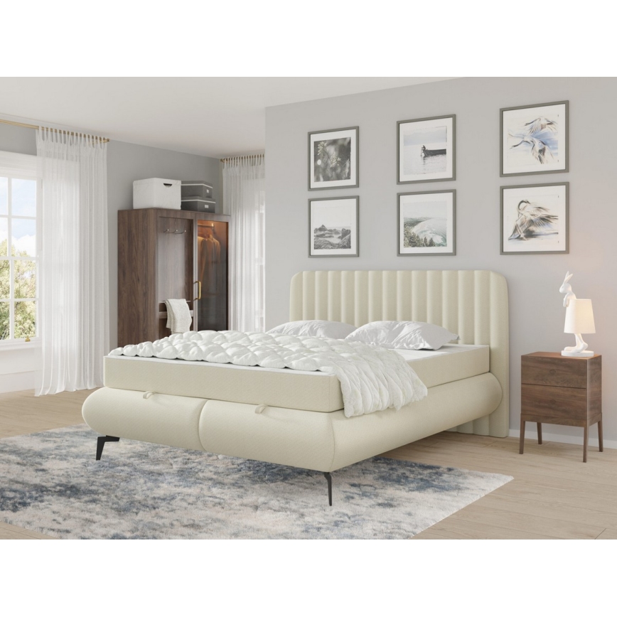 Cama estofada com colchões e espaço de arrumação ALEXA 140x200 cm bege