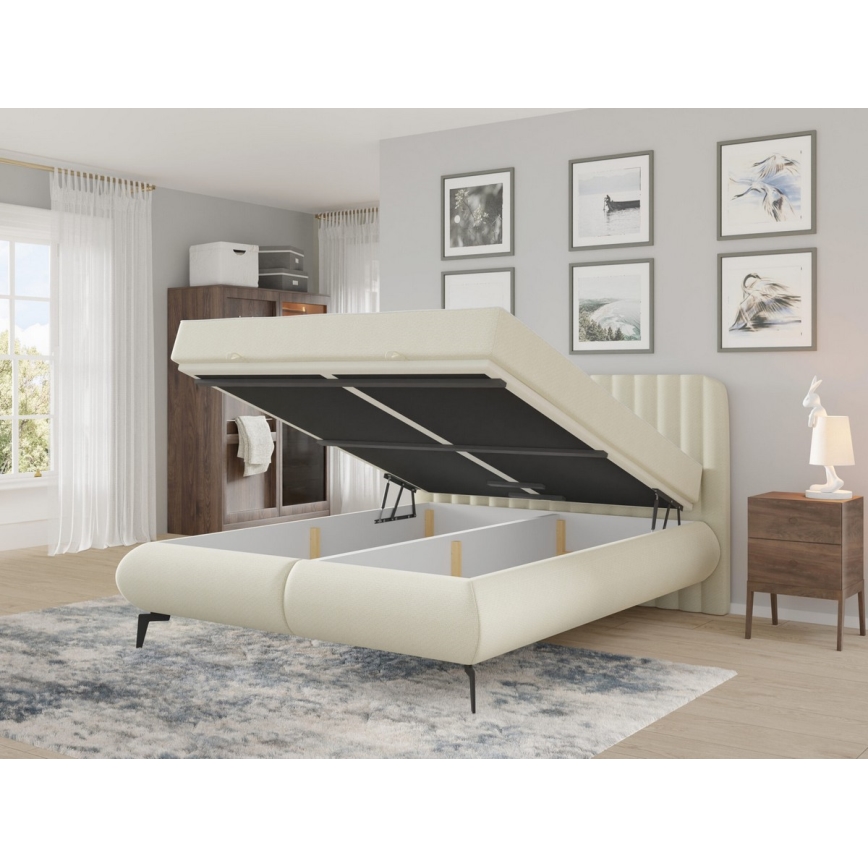 Cama estofada com colchões e espaço de arrumação ALEXA 140x200 cm bege