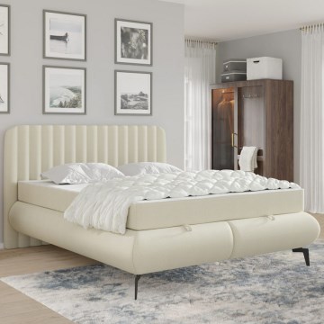Cama estofada ALEXA 160x200 cm com colchões e amplo espaço de arrumação, bege