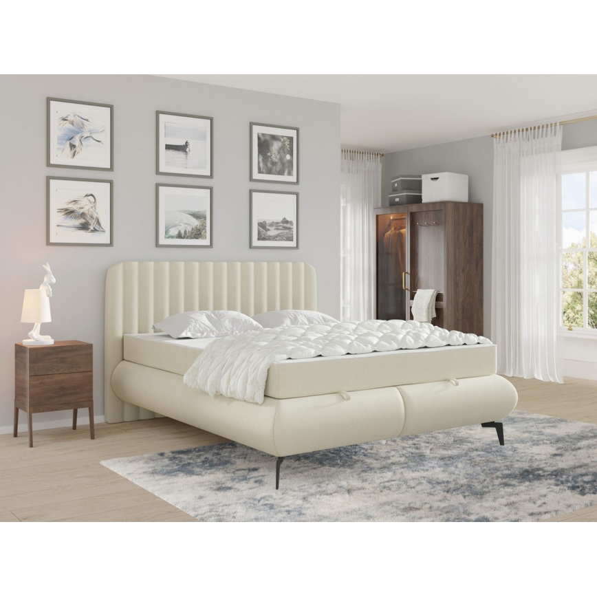 Cama estofada com colchões e espaço de arrumação ALEXA 180x200 cm bege