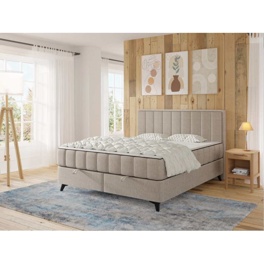 Cama estofada com colchões e topper, com espaço de arrumação ALICIA 140x200 cm bege