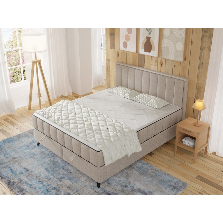 Cama estofada com colchões e topper, com espaço de arrumação ALICIA 140x200 cm bege