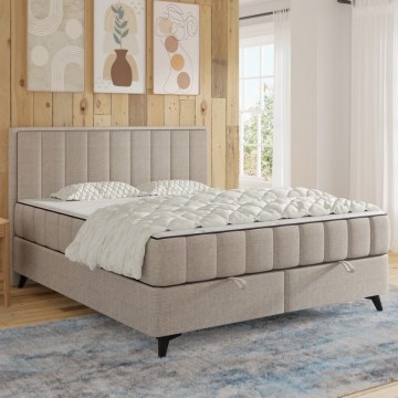 Cama estofada ALICIA 140x200 cm com colchões, sobrecolchão e espaço de arrumação, bege