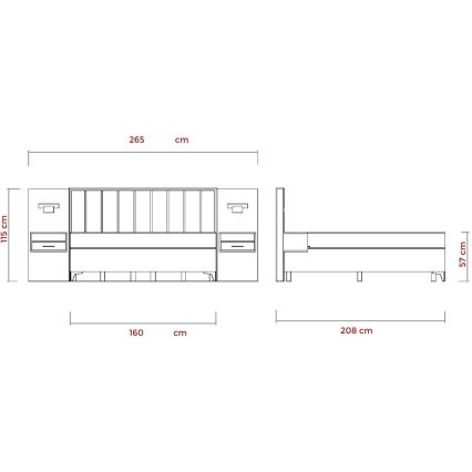 Cama estofada com colchões e topper com espaço de arrumação ALICIA 160x200 cm bege