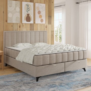 Cama estofada ALICIA 160x200 cm, com colchões, topper e espaço de arrumação, bege