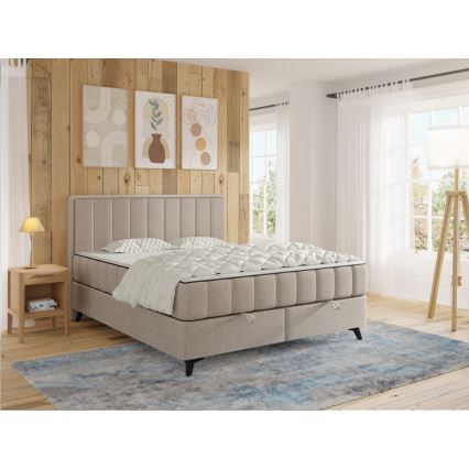 Cama estofada com colchões e topper com espaço de arrumação ALICIA 180x200 cm bege