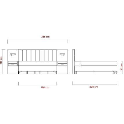 Cama estofada com colchões e topper com espaço de arrumação ALICIA 180x200 cm bege