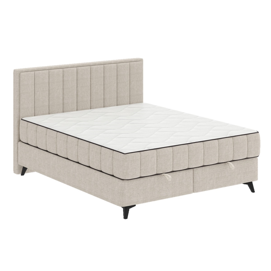Cama estofada ALICIA 180x200 cm com colchões, sobrecolchão e espaço de arrumação, bege