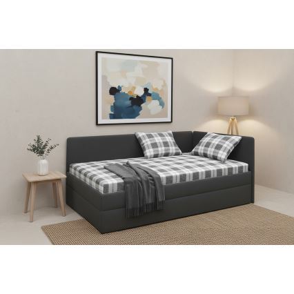 Cama estofada ARLY 110x200 cm com cabeceira universal reversível (esq./dir.) antracite/branco