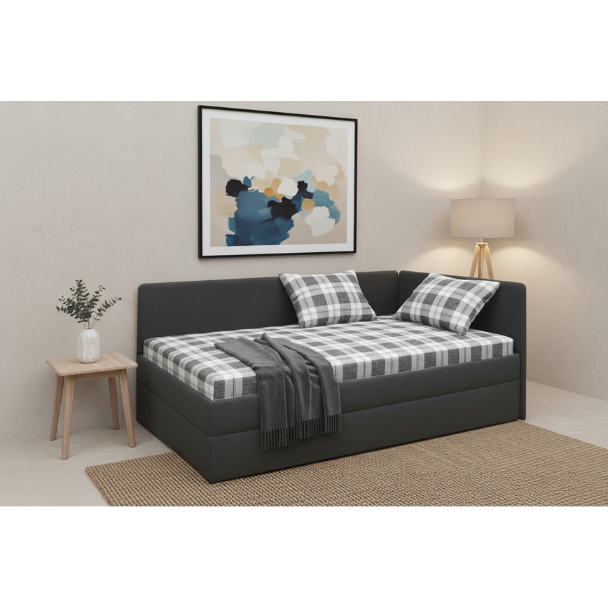 Cama estofada ARLY 110x200 cm com cabeceira universal reversível (esq./dir.) antracite/branco