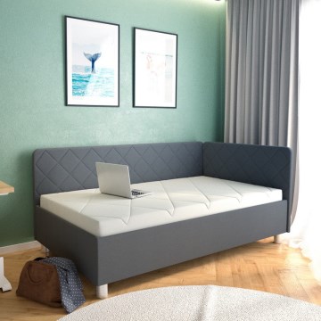 Cama estofada com arrumação integrada e colchão EMILE 110x200 cm cinzenta