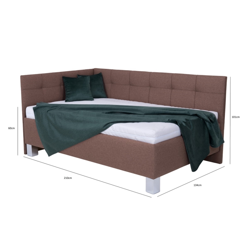 Cama estofada com arrumação integrada, sem colchão, MARIA PETITE 120x200 cm, castanha