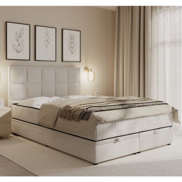 Cama estofada com colchões e espaço de arrumação GRACE 180x200 cm bege