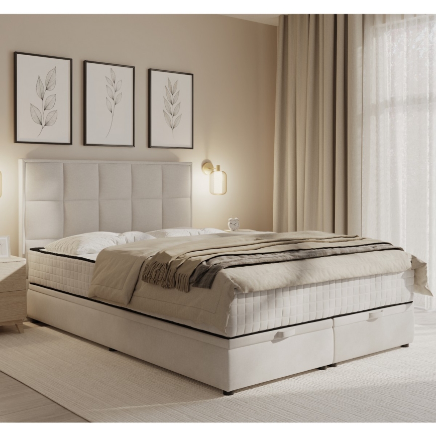 Cama estofada com colchões e espaço de arrumação GRACE 180x200 cm bege