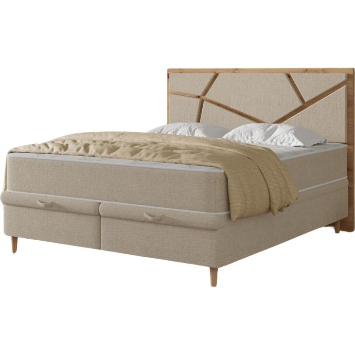 Cama estofada com colchões e espaço de arrumação NAOMI 140x200 cm bege