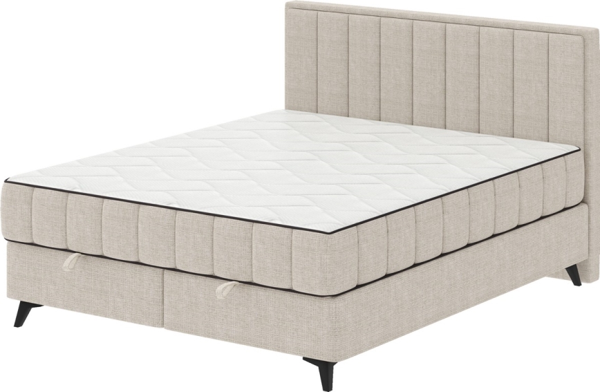 Cama estofada com colchões e topper, com espaço de arrumação ALICIA 140x200 cm bege