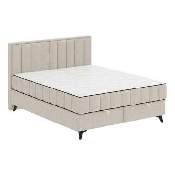 Cama estofada com colchões e topper com espaço de arrumação ALICIA 180x200 cm bege