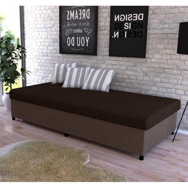 Cama estofada com espaço de arrumação CORY 80x200 castanha
