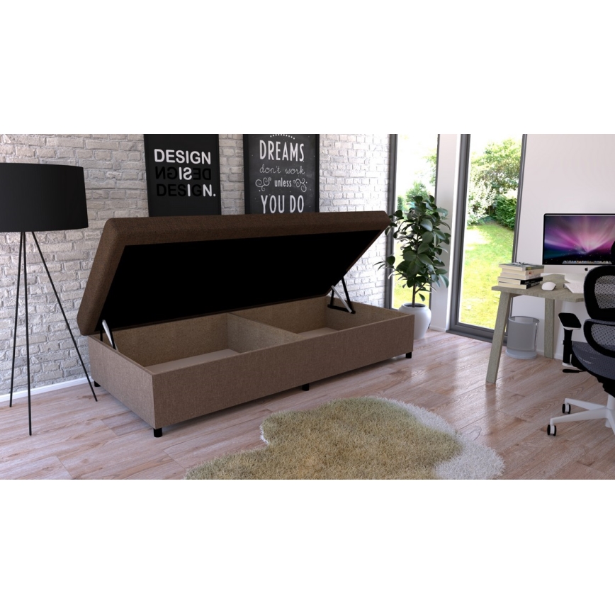 Cama estofada com espaço de arrumação CORY 80x200 castanha
