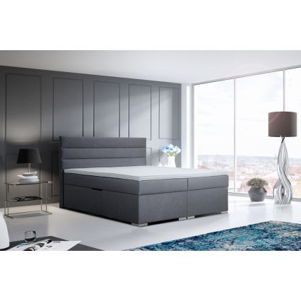Cama almofadada com espaço de armazenamento e matracemi com uma topper NEW BOLERO 160x200 cm cinzento