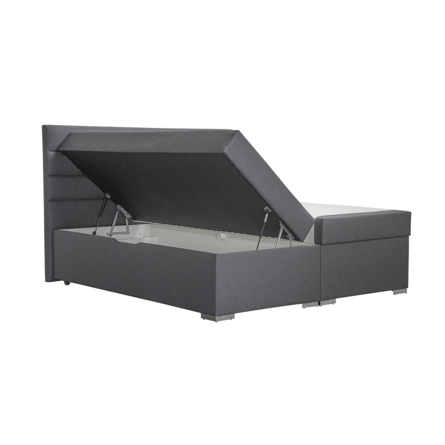 Cama almofadada com espaço de armazenamento e matracemi com topper NEW BOLERO 180x200 cm cinzento