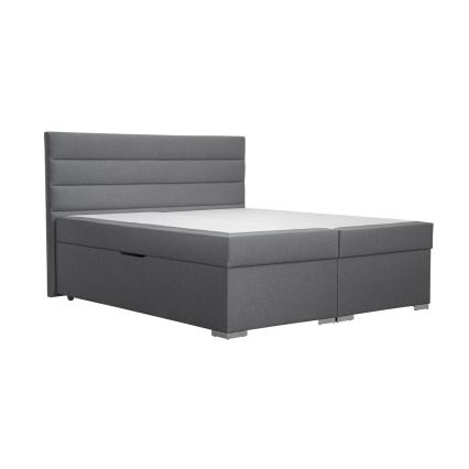 Cama almofadada com espaço de armazenamento e matracemi com topper NEW BOLERO 180x200 cm cinzento