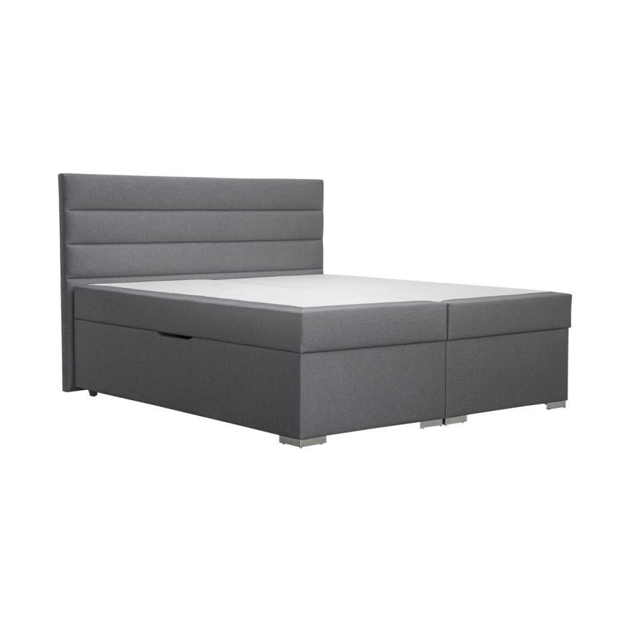 Cama almofadada com espaço de armazenamento e matracemi com topper NEW BOLERO 180x200 cm cinzento
