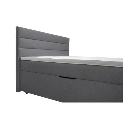 Cama almofadada com espaço de armazenamento e matracemi com topper NEW BOLERO 180x200 cm cinzento