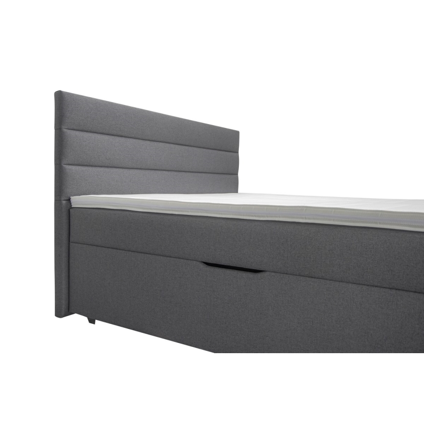 Cama almofadada com espaço de armazenamento e matracemi com topper NEW BOLERO 180x200 cm cinzento