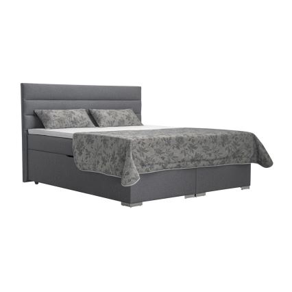 Cama almofadada com espaço de armazenamento e matracemi com topper NEW BOLERO 180x200 cm cinzento