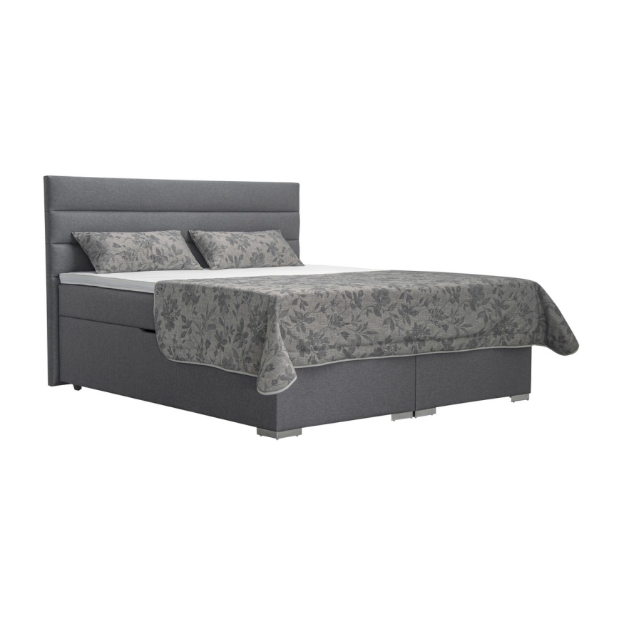 Cama almofadada com espaço de armazenamento e matracemi com topper NEW BOLERO 180x200 cm cinzento