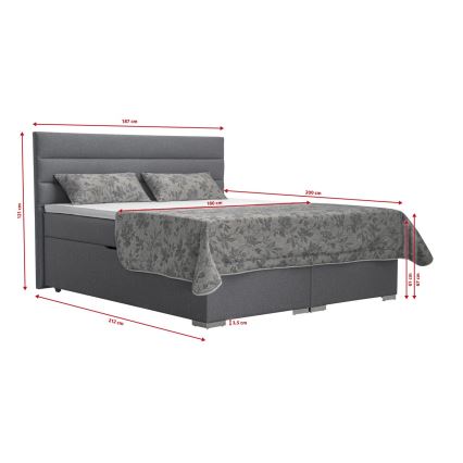 Cama almofadada com espaço de armazenamento e matracemi com topper NEW BOLERO 180x200 cm cinzento