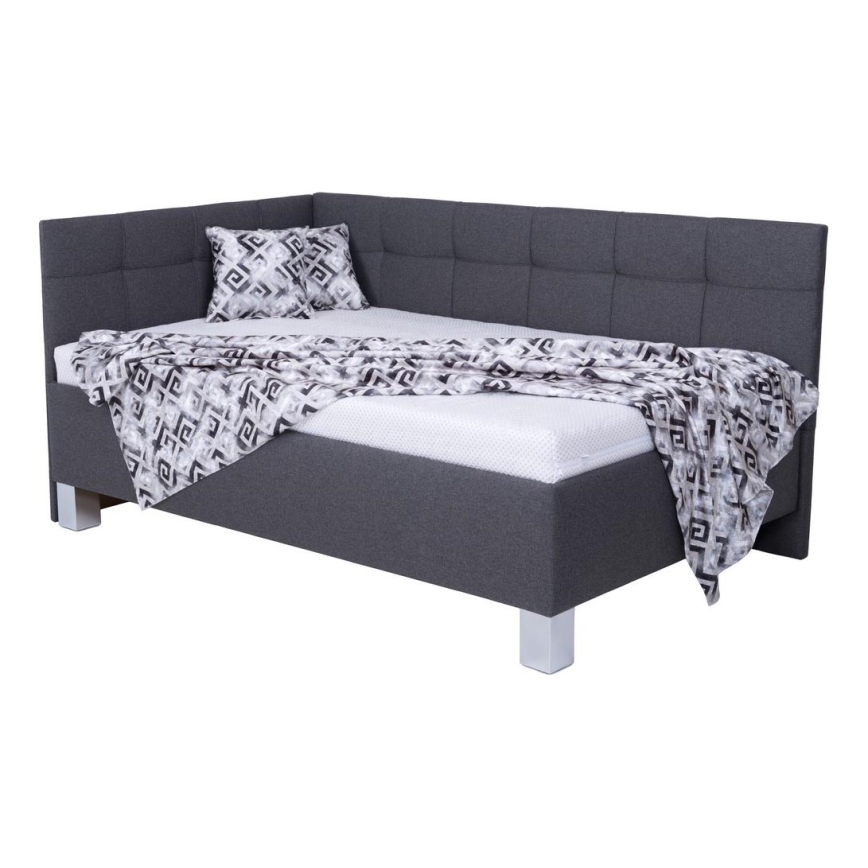 Cama estofada com espaço de arrumação MARIA PETITE 120x200 cm — sem colchão, cinzenta
