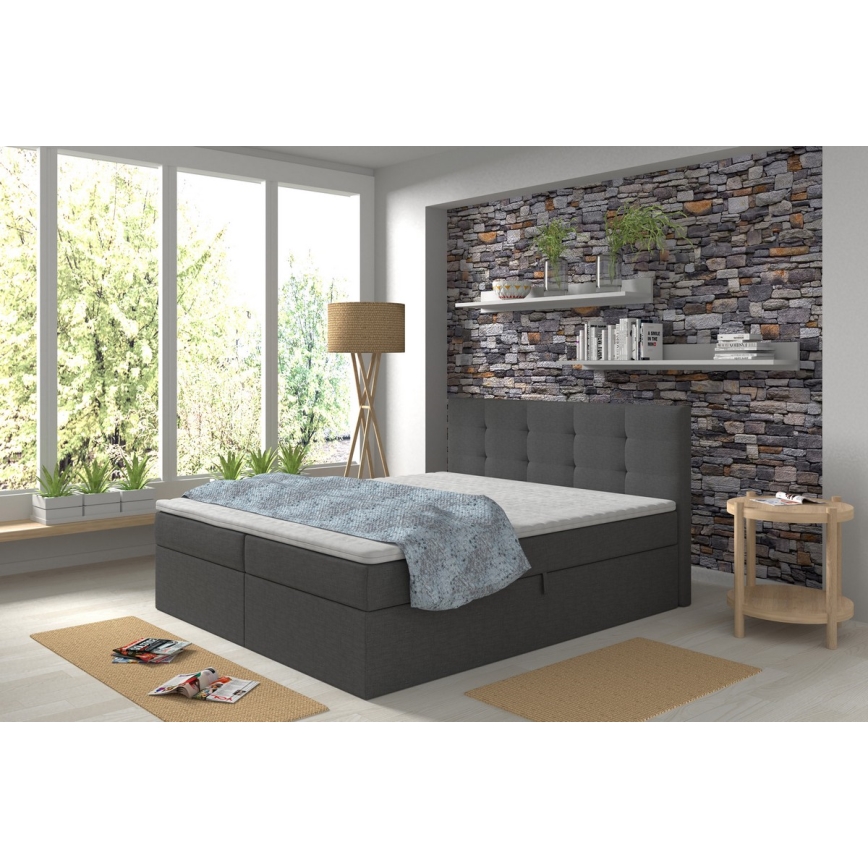 Cama estofada com colchões e topper com espaço de arrumação EMBER 160x200 cm antracite