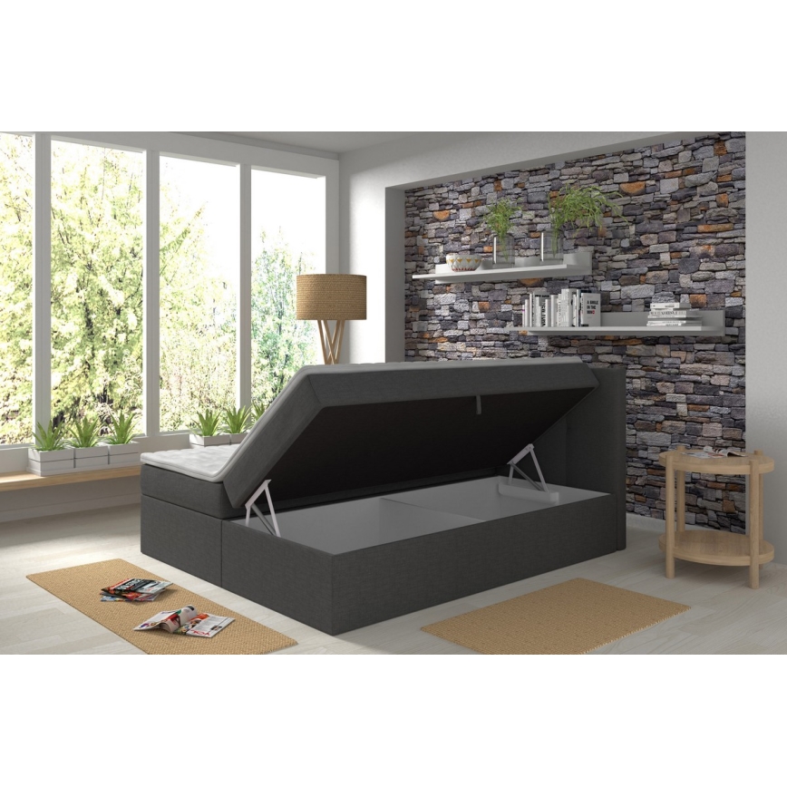 Cama estofada com colchões e topper com espaço de arrumação EMBER 160x200 cm antracite
