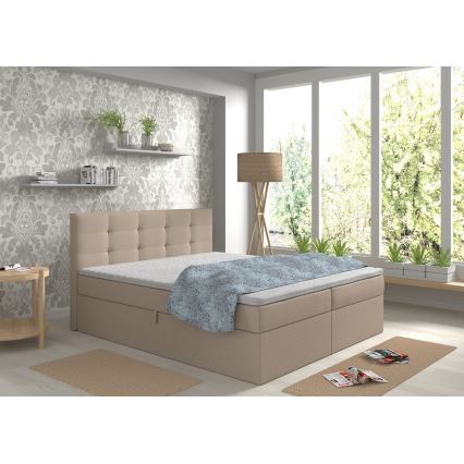 Cama estofada com colchões e topper com espaço de arrumação EMBER 160x200 cm bege