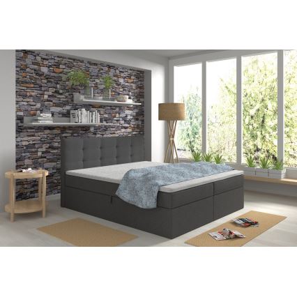 Cama estofada EMBER 160x200 cm, com colchões, sobrecolchão e espaço de arrumação — antracite
