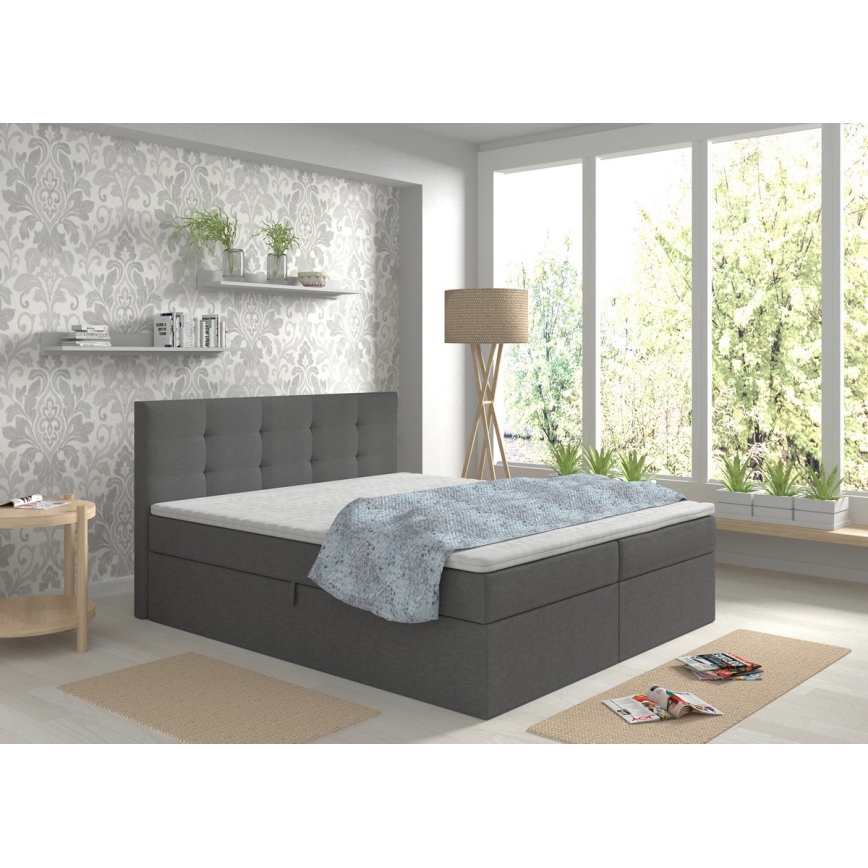 Cama estofada com colchões e topper com espaço de arrumação EMBER 180x200 cm antracite