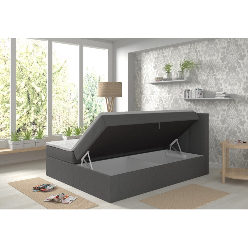 Cama estofada com colchões e topper com espaço de arrumação EMBER 180x200 cm antracite