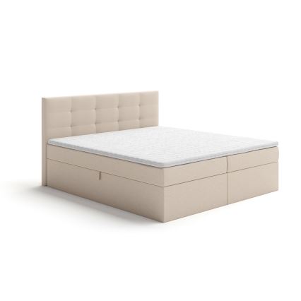 Cama estofada com colchões e topper com espaço de arrumação EMBER 180x200 cm bege