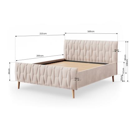 Cama estofada FLORA 160x200 cm sem colchão, bege